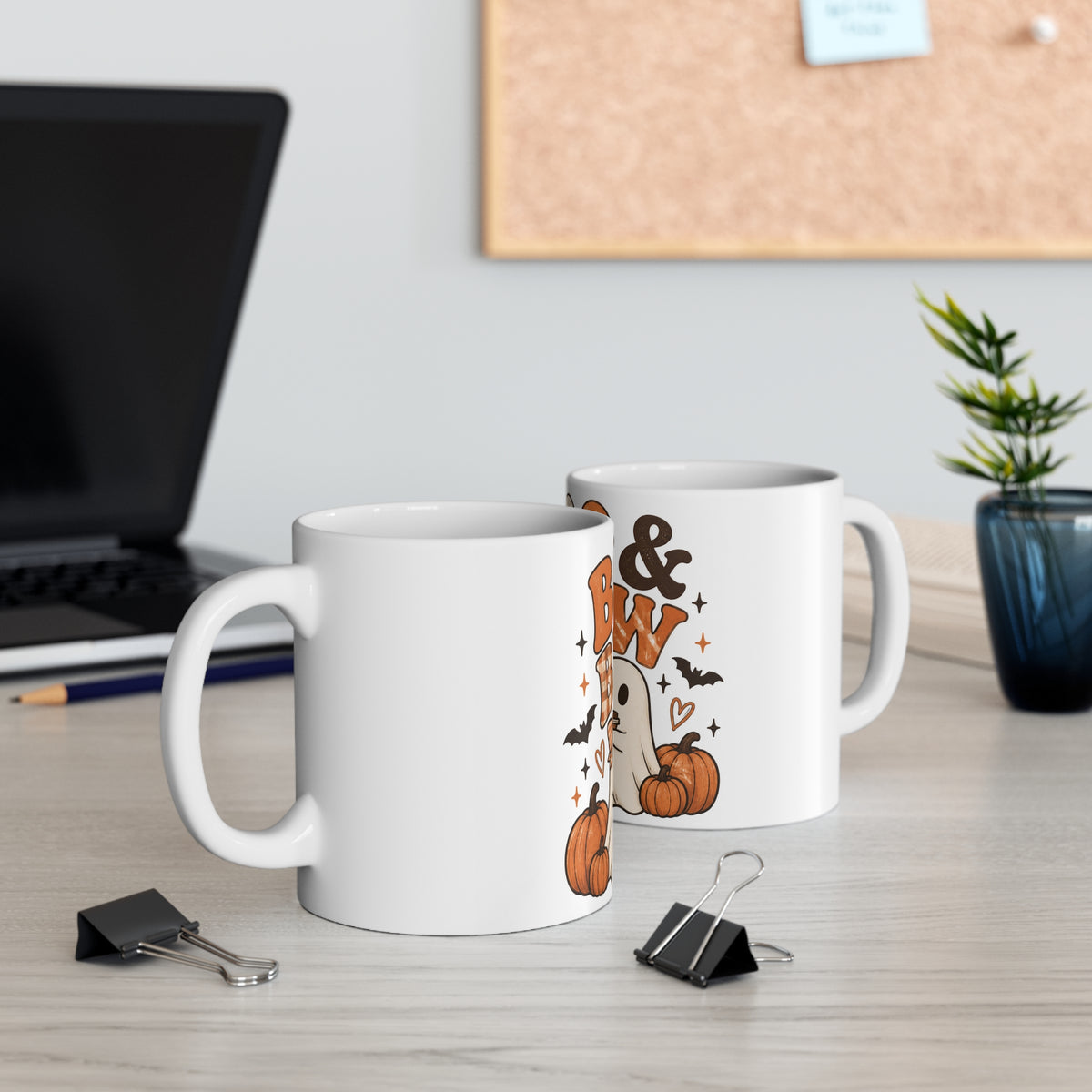 Boo & Brew Halloween Coffee Mug — Cute Ghosts, Pumpkins & Fall Café Design (11oz)