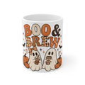 Boo & Brew Halloween Coffee Mug — Cute Ghosts, Pumpkins & Fall Café Design (11oz)