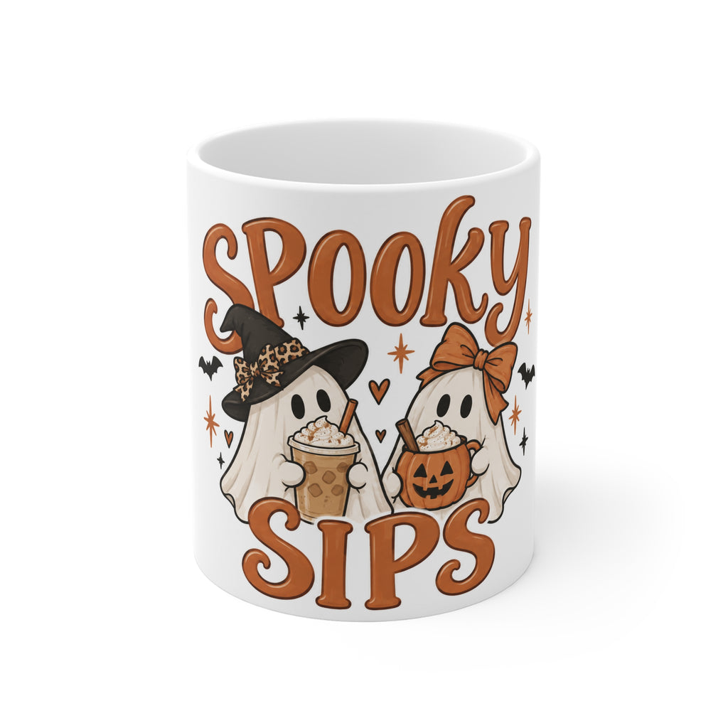 Spooky Sips Mug — Cute Halloween Ghosts Pumpkin Latte Coffee Cup