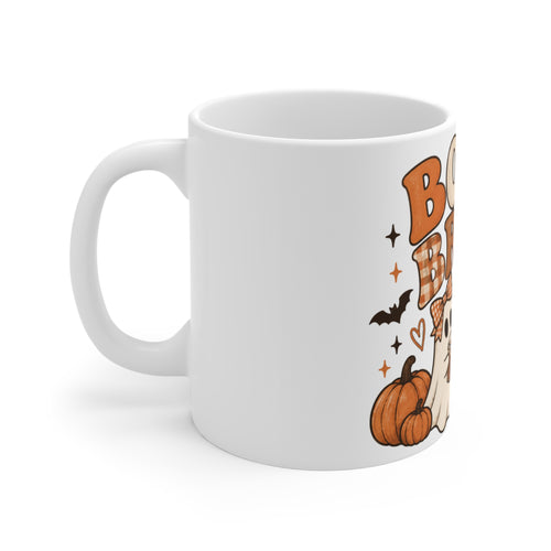 Boo & Brew Halloween Coffee Mug — Cute Ghosts, Pumpkins & Fall Café Design (11oz)