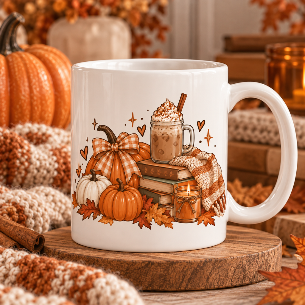 Autumn Cozy Coffee Mug — Pumpkin Spice Latte & Fall Pumpkins 11oz