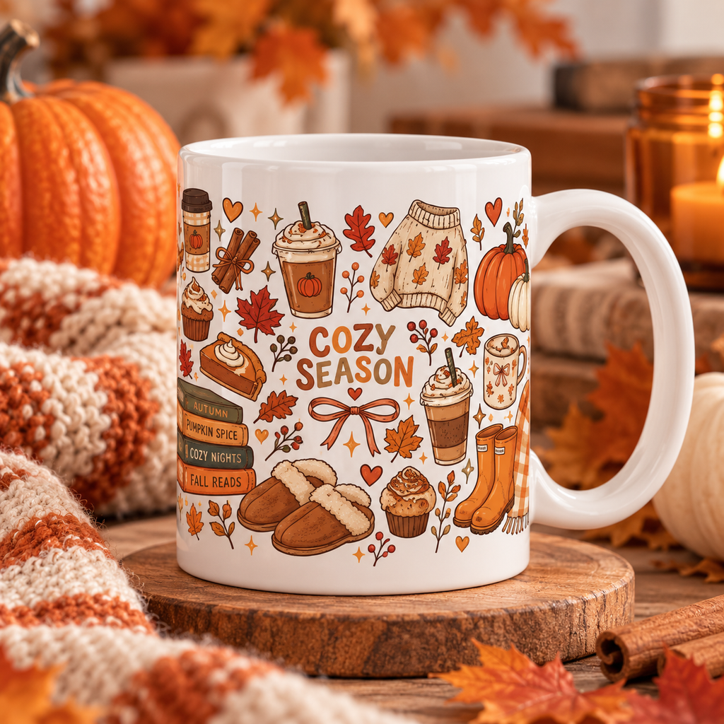 Cozy Season Mug — Autumn Pumpkin Spice Fall Coffee Cup
