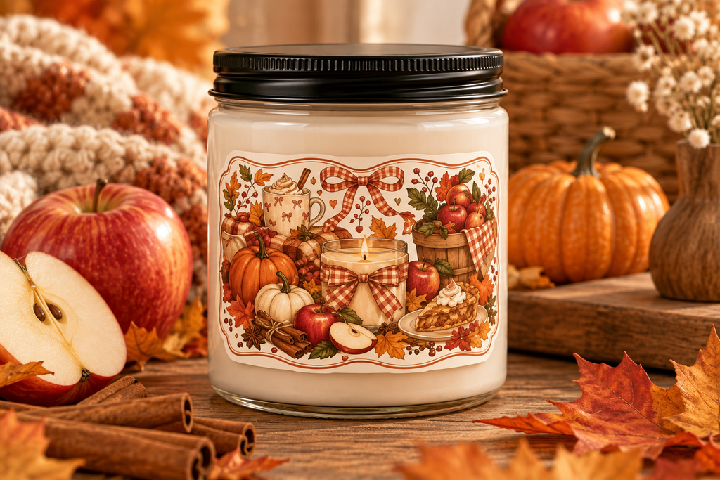 Autumn Harvest Soy Candle — 9oz Scented Fall Candle (Pumpkin, Apple & Spice)