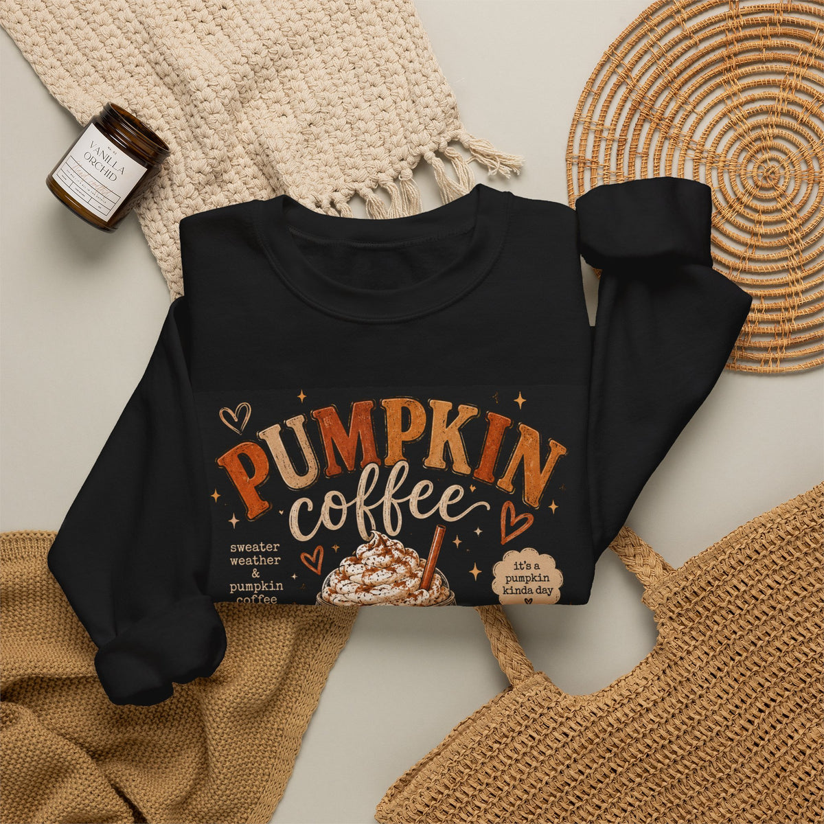 Pumpkin Coffee Crewneck Sweatshirt – Autumn Pumpkin Spice Coffee Graphic