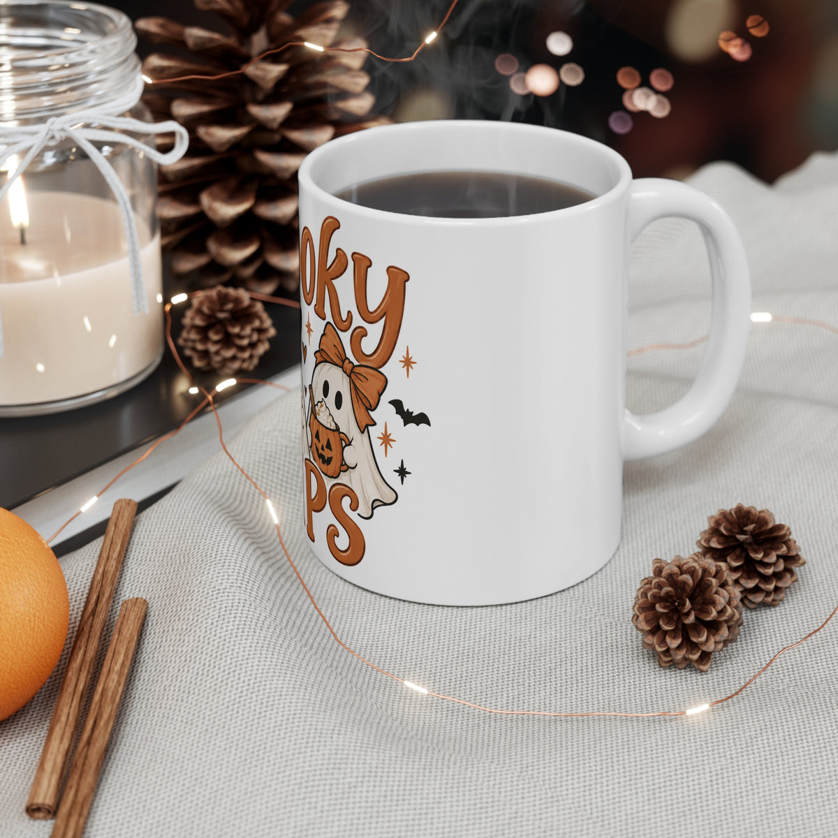 Spooky Sips Mug — Cute Halloween Ghosts Pumpkin Latte Coffee Cup